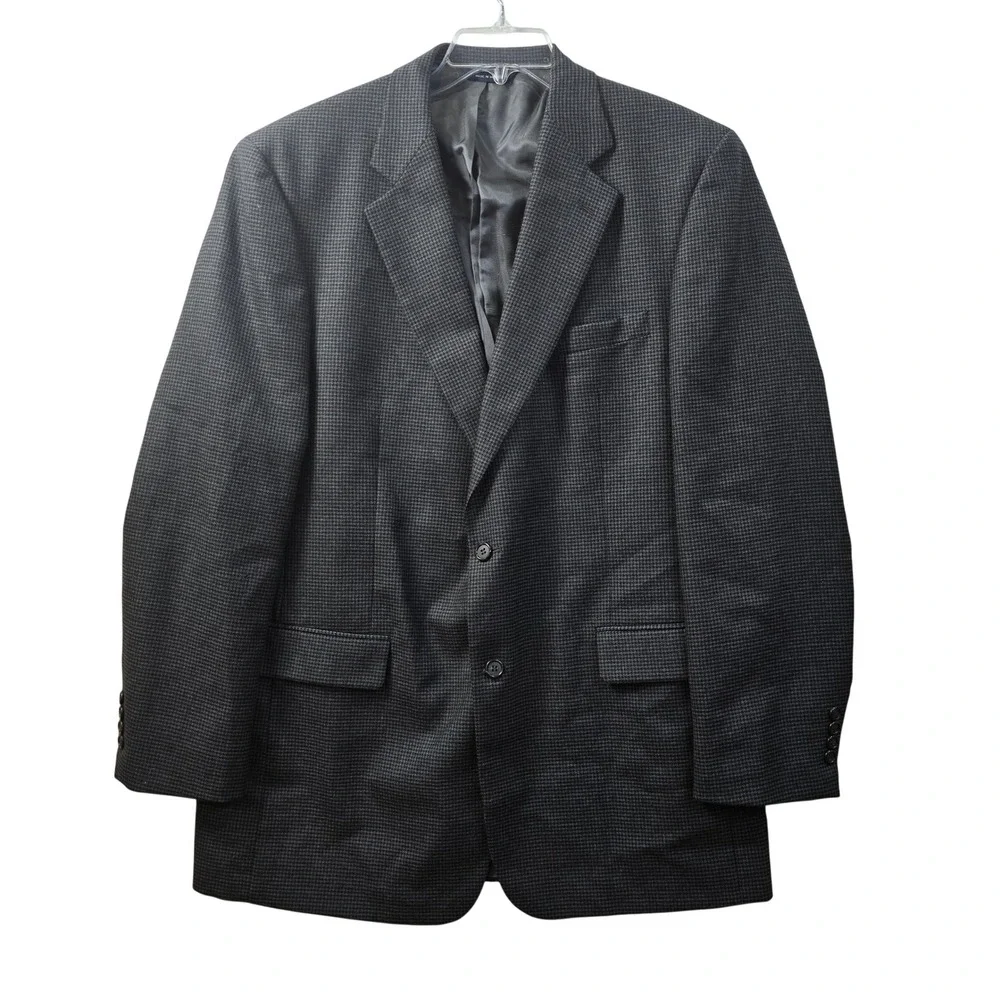 Brooks Brothers Mens 44‎ Long Worsted Wool Grey Houndstooth Blazer Sport Coat